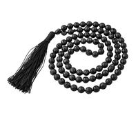 AURA MART Natural Original Lava Stone Gemstone Mala Necklace with Tassel Natural Healing Stone Rosary Gemstones for Vastu Healing Meditation Reiki & Pooja for Men & Women - 108+1 Beads (8 MM)