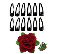 AURA MART Tic Tac Hair clip (Black) and 1 Fabric Red Rose Flower Accessories For Girls/Women Pack of 12