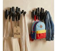 AURA NEST Bamboo Wall-Mounted Coat Rack with Retractable Hooks (Black, 3-Hook (2-Pack))