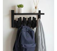 AURA NEST Bamboo Wall-Mounted Coat Rack with Retractable Hooks (Black, 5-Hook with Shelf)
