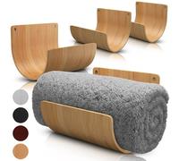 AURA NEST Set of 4 Towel Holder for Bathroom Wall, Modern Bamboo Wall Towel Rack for Rolled Towels, Sturdy Space-Saving Hanging Wood Towel Rack, Effective and Versatile for Spa, Guest Bath, Blanket