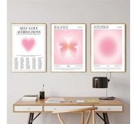 Aura Poster Set of 3, Pink, Decorative Aesthetic Poster and Art Prints Set, Canvas Pictures, Baby Room, Children's Room, Girls, Butterfly Inspirational Quotes Bedroom Over Bed (21 x 30 cm)