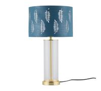 Aura - Satin Brass Table Lamp with Teal Fern Cut Out Silver Shade First Choice Lighting Gold One Size