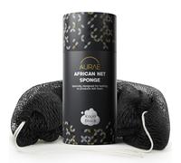 AURAE African Net Sponge - Authentic African Exfoliating Net Sponge for Bath & Shower, 115 cm Soft, Durable & Quick-Drying Mesh Back Scrubber & Body Exfoliator for All Skin Types - Kaya Black