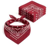 AURAE Deep Red Bandana - 100% Cotton & Natural Fibers - Deep Red Bandana Scarf w/No Polyester - Premium Quality - Soft, Durable & Machine Washable - For Men & Women - Unisex & Kids - 5 Pack