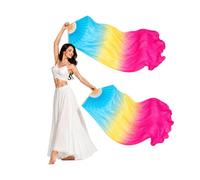 AuraFan Belly Dance Silk Veil 1 Pair (Left+Right) Bamboo Long Fans Veils Handmade Belly Dance Dancing (Hu Huang Mei imitates Real Silk)