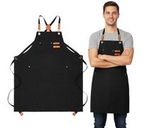 Aurafly Chef Apron for Men Women, Canvas Work aprons with Adjustable Strap and Large Pockets, Cross Back Kitchen apron, Water-Resistant Cross Back Aprons for Shop, Restaurant, Cafe, Bar, Art Painting