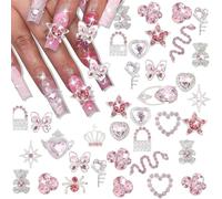 AuraFusion 32 Pieces 3D Gold Nail Charms, Premium Nail Art Decorations with Rhinestones - Luxurious Manicure Experience for Women and Girls