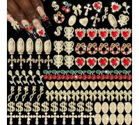 AuraFusion® 90 Piece 3D Gold Nail Charms - High-Quality Nail Art Decorations with Rhinestones - Luxurious Manicure Experience for Women and Girls