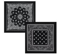 AuraFusion Bandana - 2-Piece Set Black Paisley Pattern Bandanas, 22x22 Inches Cotton Bandanas for Men & Women, Versatile as Headband, Neck Scarf or Face Covering