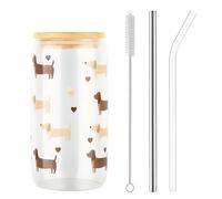 AuraFusion Dackel Geschenke - 500 ml Dachshund Glass with Lid and Straw, Humorous Dachshund Design, Ideal for Hot and Cold Drinks
