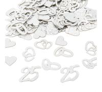 AuraFusion Silver Anniversary Table Confetti 100 Pieces Glitter with 25, Rings, Heart Motifs, Perfect Table Decoration for 25th Wedding Anniversary