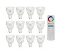 Auraglow 2.4Ghz Remote Control Cct Multi White Led Gu10 Bulb - 50W Eqv - 12 Pack With Remote