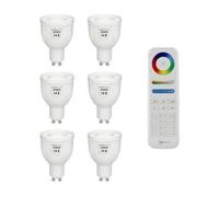 Auraglow 2.4Ghz Remote Control Cct Multi White Led Gu10 Bulb - 50W Eqv - 6 Pack With Remote