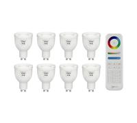 Auraglow 2.4Ghz Remote Control Cct Multi White Led Gu10 Bulb - 50W Eqv - 8 Pack With Remote
