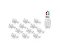 Auraglow 2.4Ghz RF Remote Controlled 6w Colour and Saturation Changing Warm and Cool White GU10 LED Dimmable Light Bulb Second Generation - 60w EQV - with 8 Zone Remote - 12 Pack