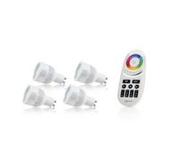 Auraglow 2.4Ghz RF Remote Controlled 6w Colour and Saturation Changing Warm and Cool White GU10 LED Dimmable Light Bulb Second Generation - 60w EQV - with 4 Zone Remote - 4 Pack