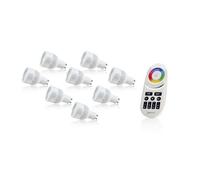 Auraglow 2.4Ghz Remote Control Rgb Gu10 Led Light Bulb - 60W Eqv - 8 Pack With 4 Zone Remote