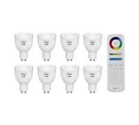 Auraglow 2.4GHz RF Remote Control CCT 5W Dual White LED GU10 Bulb Dimmable Adjustable Colour Temperature, Daylight, Cool, Neutral, Warm 2700K to 6500K, 50W EQV - 8 Pack with Remote