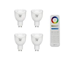Auraglow 2.4GHz RF Remote Control CCT 5W Dual White LED GU10 Bulb Dimmable Adjustable Colour Temperature, Daylight, Cool, Neutral, Warm 2700K to 6500K, 50W EQV - 4 Pack with Remote