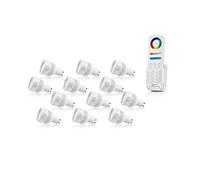Auraglow 2.4Ghz RF Remote Controlled 6w Colour and Saturation Changing Warm and Cool White GU10 LED Dimmable Light Bulb Second Generation - 60w EQV - with 8 Zone Remote - 12 Pack