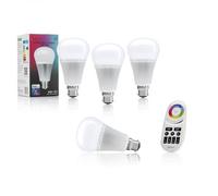 Auraglow 2.4Ghz Rgb Cct Smart B22 Led Light Bulb - 70W Eqv With 4 Zone Remote - 4 Pack