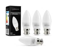 Auraglow 5W B22 LED Candle Bulbs, 3000K Warm White, 4 Pack | 470 lumens, 40W equivalent bayonet cap lamps, soft glow for living room, bedroom and chandeliers, 15000 hour life