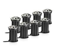 Auraglow Anti Dazzle Deck Lights GU10, Fitting Only, IP67, 8 Pack | Recessed stainless steel ground lamps, takes smart bulbs to 75mm, driv 500kg, tempered glass, for paths