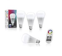 Auraglow B22 Colour Changing LED Bulbs 4 Pack with Remote, Dimmable RGB | 16 million shades, warm to cool white 2700K to 6500K, 6W bayonet cap, 60W equivalent, fade and strobe modes, multi zone