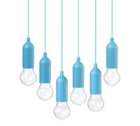 Auraglow Battery Operated Outdoor Pendant Pull Cord Rope LED Lights - Ideal for Garden Parasol, Gazebo, Pergola or Indoor - Blue - 6 Pack