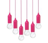 Auraglow Battery Operated Led Pull Cord Lights - 6 Pack-Pink