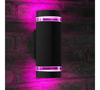 Auraglow Colour Changing Up and Down Wall Lights Black Twin Bundle | Outdoor LED kit, 4 smart GU10 bulbs and remote included, 8 modes, dimmable, for porch, patio and house exterior