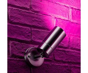 Auraglow Colour Changing Wall Spotlight GU10 with Remote, 1 Pack | Stainless steel pan tilt lamp, 8 modes, dimmable, indoor outdoor feature glow, radio control included