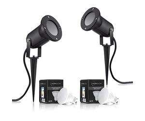 Auraglow Deep Recessed Garden Spike Light GU10 Holder IP54 Outdoor Uplighter - Cool White LED Light Bulb Included - 2 Pack