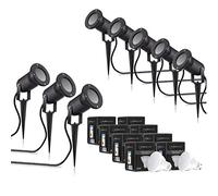 Auraglow Deep Recessed Garden Spike Light GU10 Holder IP54 Outdoor Uplighter - Warm White LED Light Bulb Included - 8 Pack