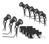 Auraglow Deep Recessed Garden Spike Light GU10 Holder IP54 Outdoor Uplighter - Warm White LED Light Bulb Included - 8 Pack