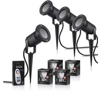 Auraglow Deep Recessed Gu10 Garden Spike Outdoor Uplighter & Rf Remote Control Colour Changing Led Light Bulb Bundle - 4 Pack