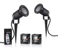 Auraglow Deep Recessed GU10 Holder Garden Spike Light Outdoor Uplighter & RF Remote Control Colour Changing LED Light Bulb Bundle - Twin Pack