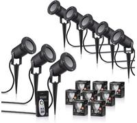 Auraglow Deep Recessed Gu10 Holder Garden Spike Light Outdoor Uplighter & Rf Remote Colour Changing Led Bulb Bundle - Eight Pack