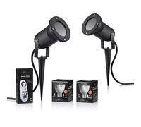 Auraglow Deep Recessed GU10 Holder Garden Spike Light Outdoor Uplighter & RF Remote Control Colour Changing LED Light Bulb Bundle - Twin Pack