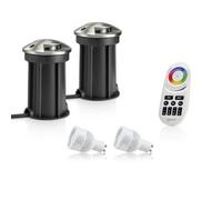 Auraglow Deep Recessed Ip67 Outdoor Deck Light - Anti-Dazzle - Colour Changing With 4 Zone Remote - 2 Pack