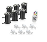 Auraglow Deep Recessed Ip67 Outdoor Deck Light - Anti-Dazzle - Colour Changing With 4 Zone Remote - 6 Pack