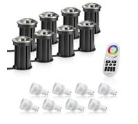 Auraglow Deep Recessed Ip67 Outdoor Deck Light - Anti-Dazzle - Colour Changing With 4 Zone Remote - 8 Pack