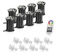 Auraglow Deep Recessed IP67 Outdoor Deck Light - Anti-Dazzle - Colour Changing with 4 Zone Remote - 8 Pack