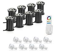 Auraglow Deep Recessed IP67 Outdoor Deck Light - Anti-Dazzle - Colour Changing with 8 Zone Remote - 8 Pack