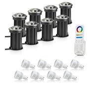 Auraglow Deep Recessed Ip67 Outdoor Deck Light - Anti-Dazzle - Colour Changing With 8 Zone Remote - 8 Pack