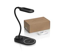 Auraglow Desk Lamp with Wireless Charger, Flexible Neck LED, Black | 10W Qi fast charging base, 3 colour modes, touch control, gooseneck for bedside reading, office and study, USB powered
