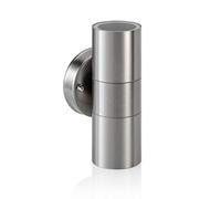 Auraglow Double Up and Down Wall Light Stainless Steel, Fitting Only | IP44 indoor outdoor compact sconce, glass diffusers, twin glow, bulbs not included, for porch and doorway