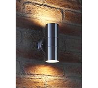 Auraglow Double Up and Down Wall Light Stainless Steel, Warm White LED | IP44 indoor outdoor sconce, glass diffusers, 2 bulbs included, twin glow, for porch, doorway and garage