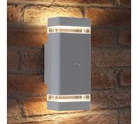 Auraglow Dusk Till Dawn Sensor Double Up & Down Outdoor Wall Security Light (Silver, Warm White)